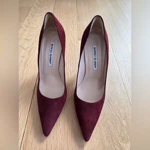 Manolo Blahnik Burgundy Suede Heels